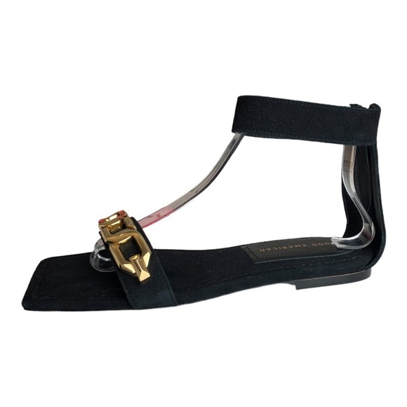 NWOB Good American Chain Ankle Wrap Sandal Suede Black Size 7 Zipper Back - Picture 6 of 10